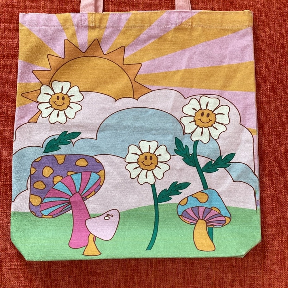 Skinny Dip London Cotton Canvas Groovy 60’s Psychedelic Mushroom Flower Tote Bag - Picture 4 of 13